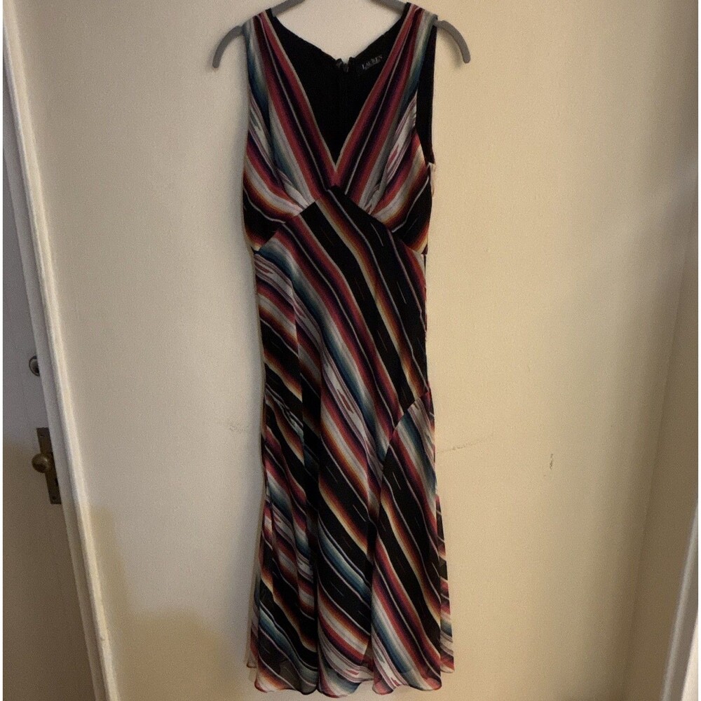Lauren Ralph Lauren V-Neck Sleeveless Striped Midi Dress 6